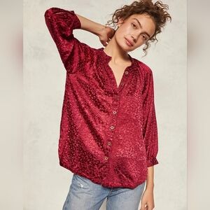 NWT ANTHRO | $128 Susanna Burnout Velvet Button Down Blouse